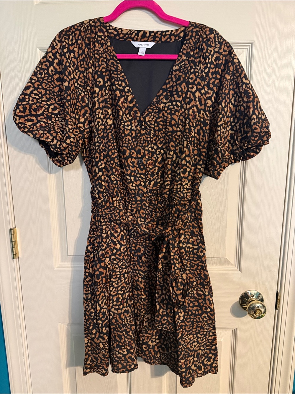Nine West Black and Brown Leopard-Print Mini Dress